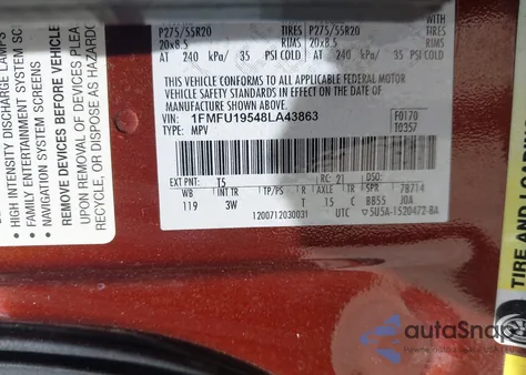 2008 Ford Expedition Limited z USA, uszkodzony, nr VIN 1FMFU19548LA43863